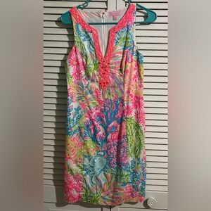 Woman’s Lilly Pulitzer Ryder Beaded Shift Dress Lovers Coral SZ 0 “MISSING BEADS
